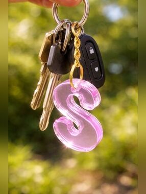 Handmade Purple Resin Letter S Keychain Gold Chain Initial Charm Cute